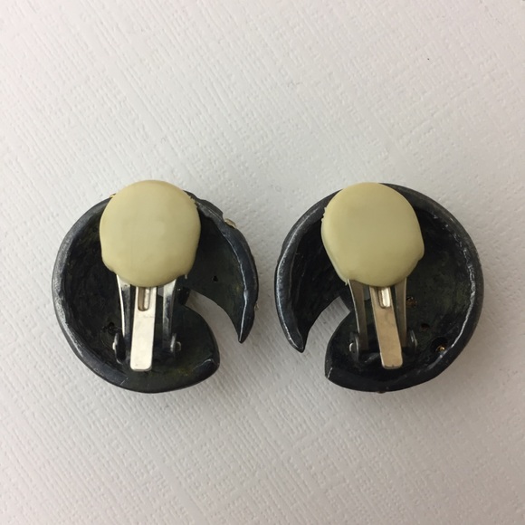 Vintage Rhinestone Silver Lace Up Clip On Earrings - Picture 5 of 8